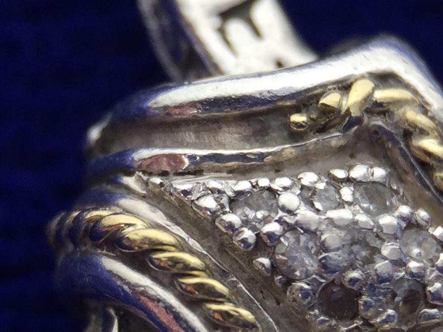 Stunning Sterling Silver And 18K Gold Diamond Bracelet Signed EFFY BH 40g [Photo 19]