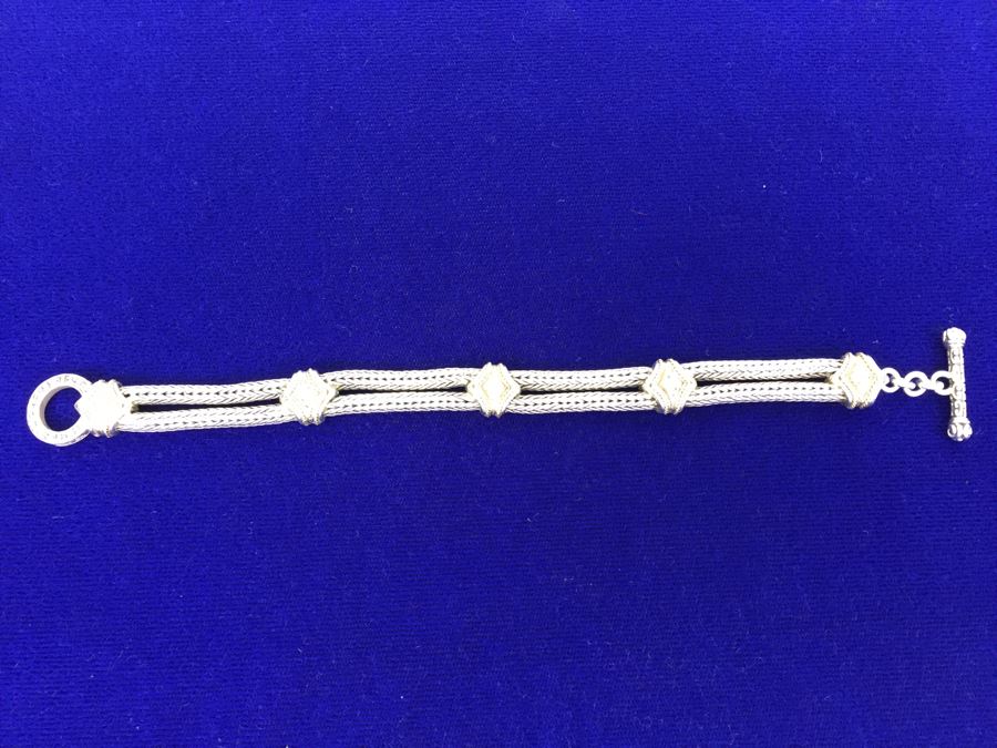 Stunning Sterling Silver And 18K Gold Diamond Bracelet Signed EFFY BH 40g [Photo 4]