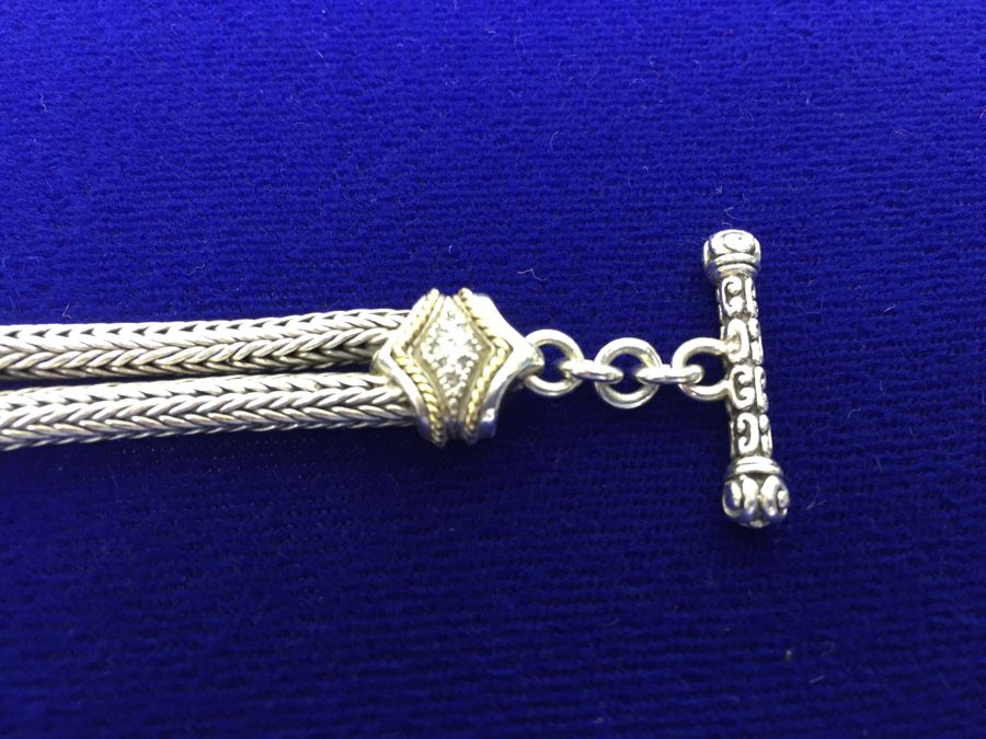 Stunning Sterling Silver And 18K Gold Diamond Bracelet Signed EFFY BH 40g [Photo 7]