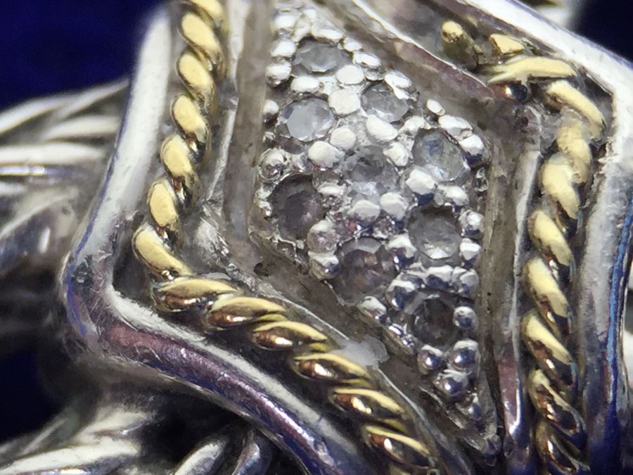 Stunning Sterling Silver And 18K Gold Diamond Bracelet Signed EFFY BH 40g [Photo 18]