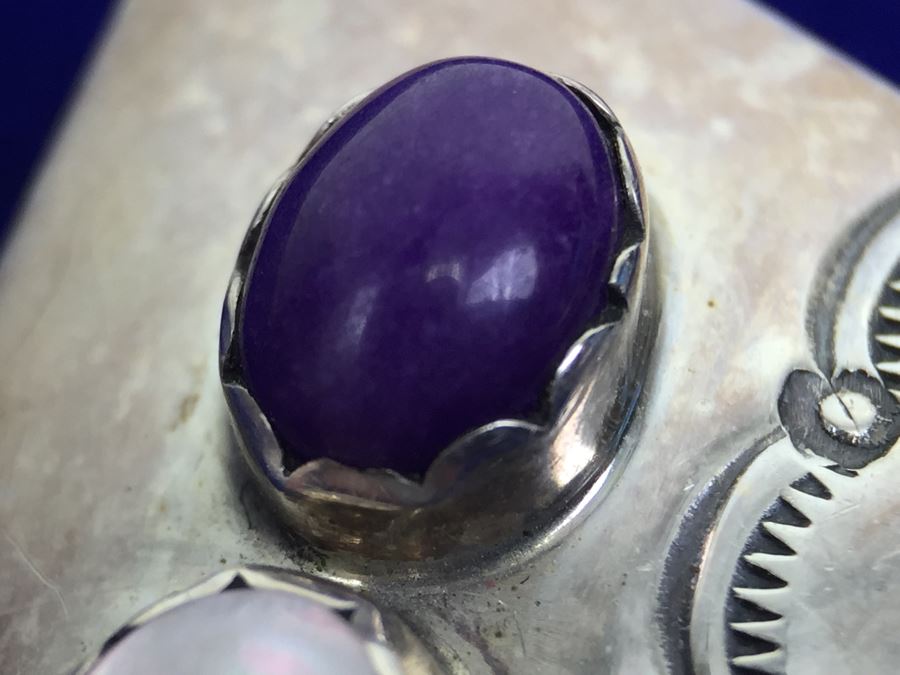 Vintage Sterling Silver Navajo Multi Stone Garnet Earrings Signed B. CHEE 'Ben Chee' [Photo 12]