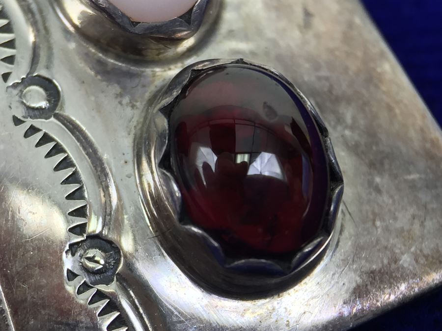 Vintage Sterling Silver Navajo Multi Stone Garnet Earrings Signed B. CHEE 'Ben Chee' [Photo 15]