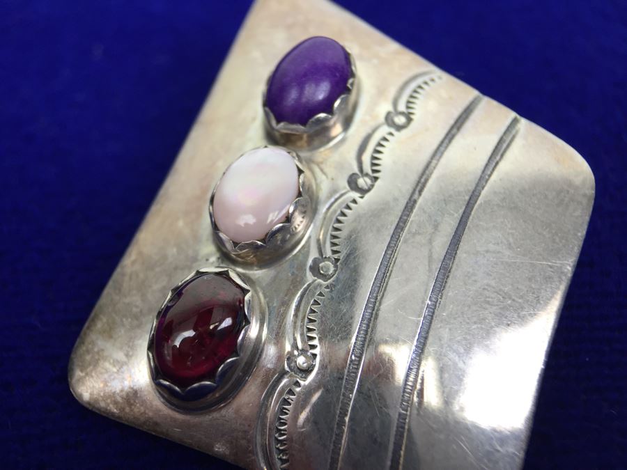 Vintage Sterling Silver Navajo Multi Stone Garnet Earrings Signed B. CHEE 'Ben Chee' [Photo 2]