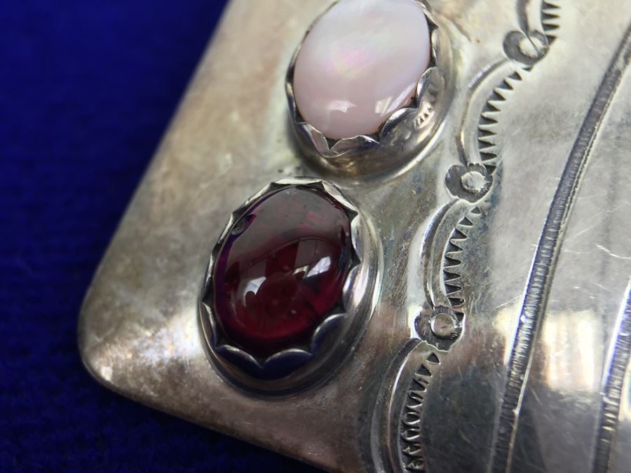 Vintage Sterling Silver Navajo Multi Stone Garnet Earrings Signed B. CHEE 'Ben Chee' [Photo 9]