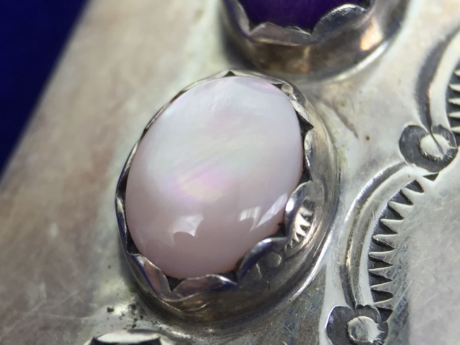 Vintage Sterling Silver Navajo Multi Stone Garnet Earrings Signed B. CHEE 'Ben Chee' [Photo 11]