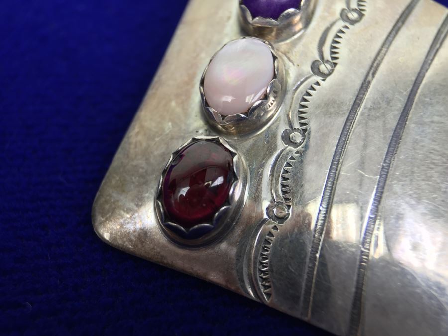 Vintage Sterling Silver Navajo Multi Stone Garnet Earrings Signed B. CHEE 'Ben Chee' [Photo 8]