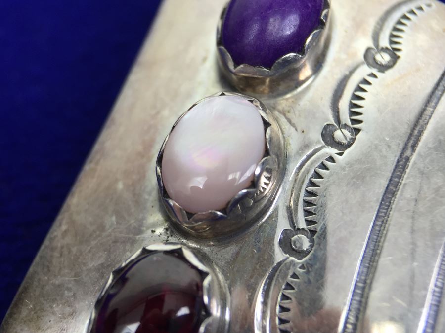 Vintage Sterling Silver Navajo Multi Stone Garnet Earrings Signed B. CHEE 'Ben Chee' [Photo 10]