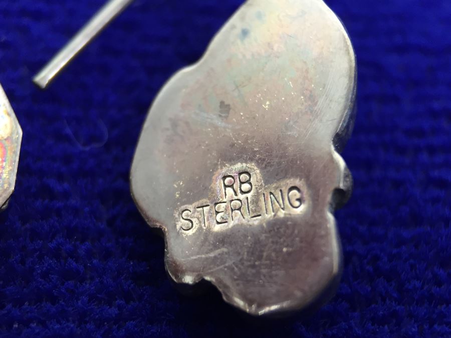 Vintage Sterling Silver And Black Onyx Navajo Earrings Signed RB Sterling 'Robert Becenti' [Photo 4]