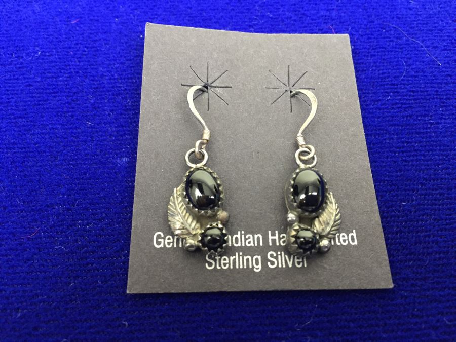 Vintage Sterling Silver And Black Onyx Navajo Earrings Signed RB Sterling 'Robert Becenti' [Photo 1]