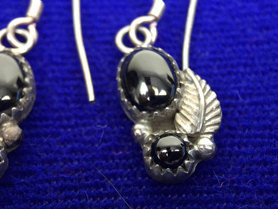 Vintage Sterling Silver And Black Onyx Navajo Earrings Signed RB Sterling 'Robert Becenti' [Photo 9]