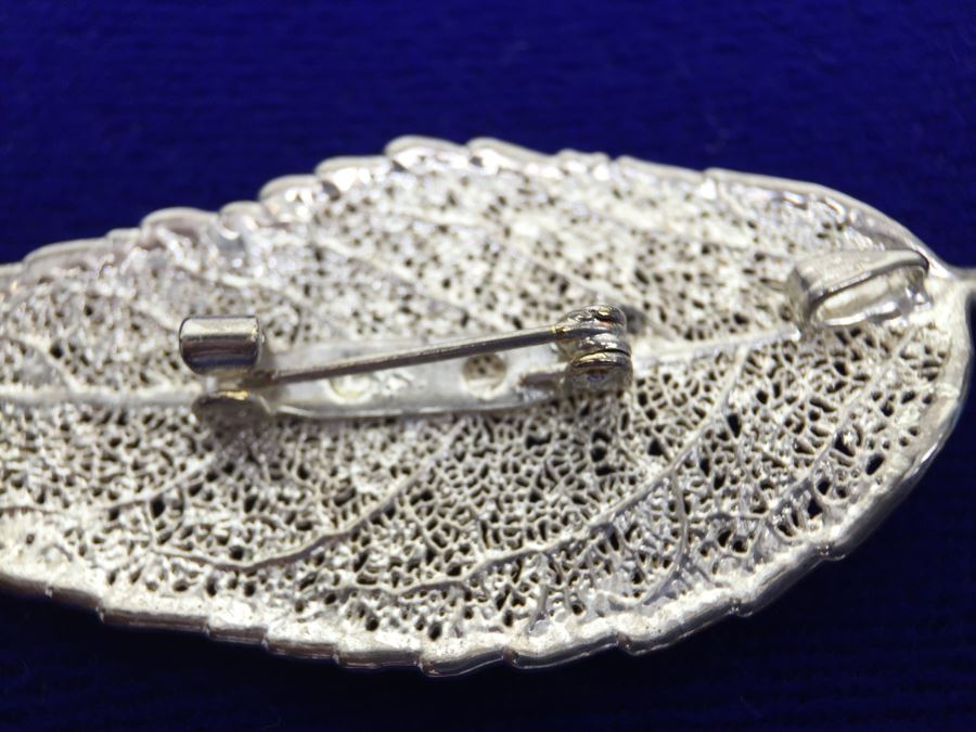 Sterling Silver Italy Chain Necklace With Silver Leaf Pendant And Matching Leaf Earrings [Photo 12]