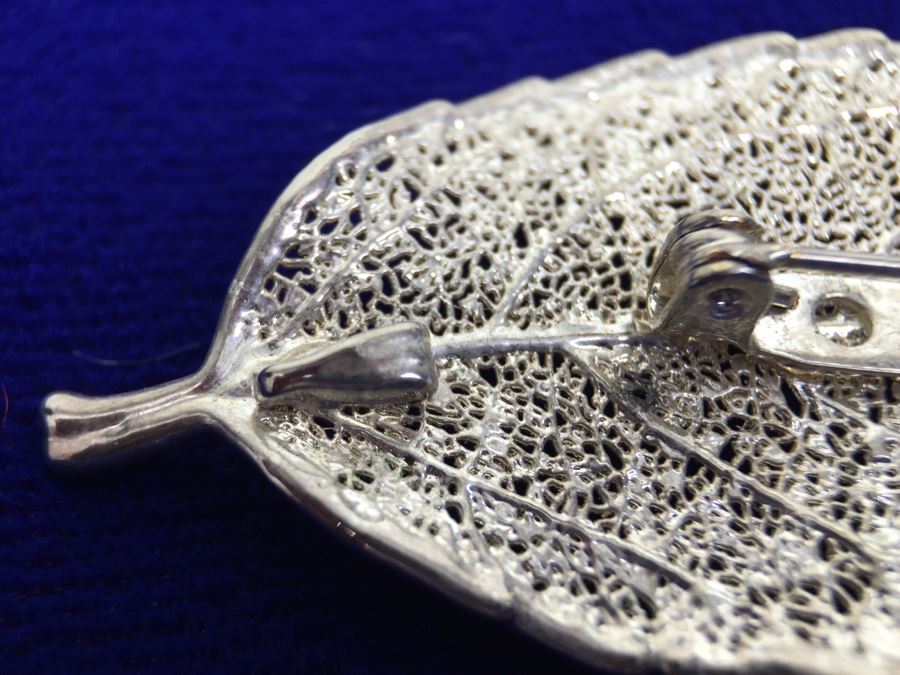 Sterling Silver Italy Chain Necklace With Silver Leaf Pendant And Matching Leaf Earrings [Photo 10]