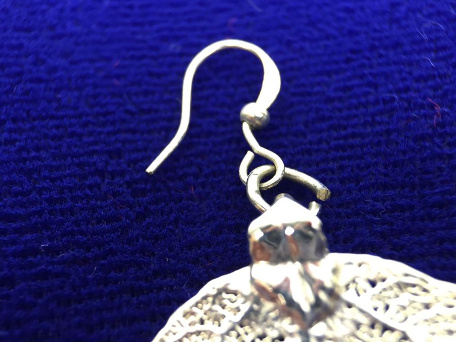 Sterling Silver Italy Chain Necklace With Silver Leaf Pendant And Matching Leaf Earrings [Photo 16]