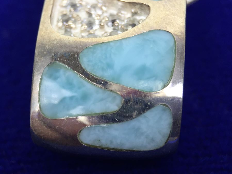 Larimar CZ Slider In Sterling Silver With Sterling Silver Necklace Signed 19g [Photo 7]