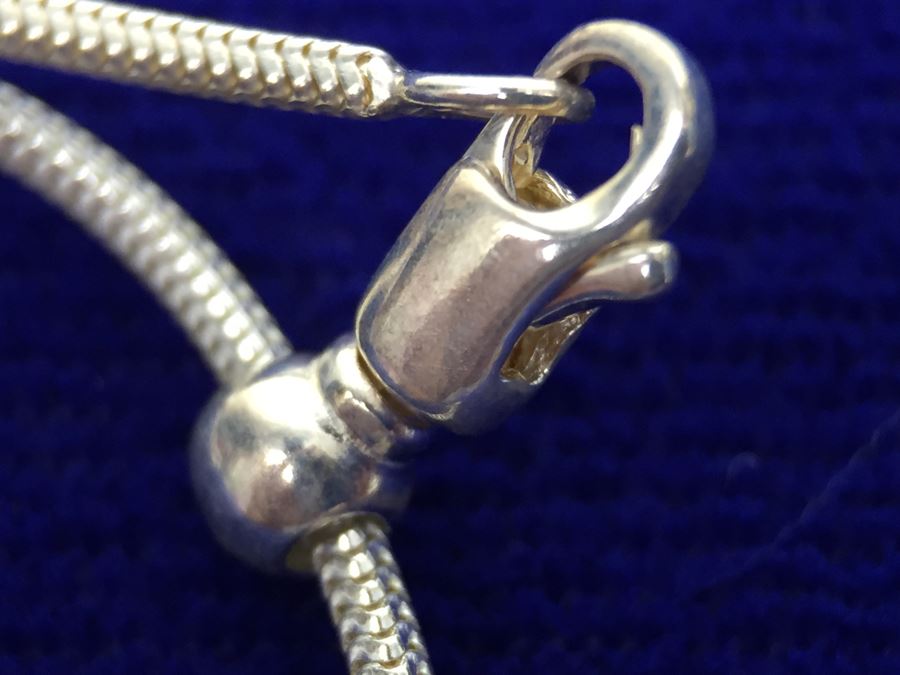 Larimar CZ Slider In Sterling Silver With Sterling Silver Necklace Signed 19g [Photo 23]