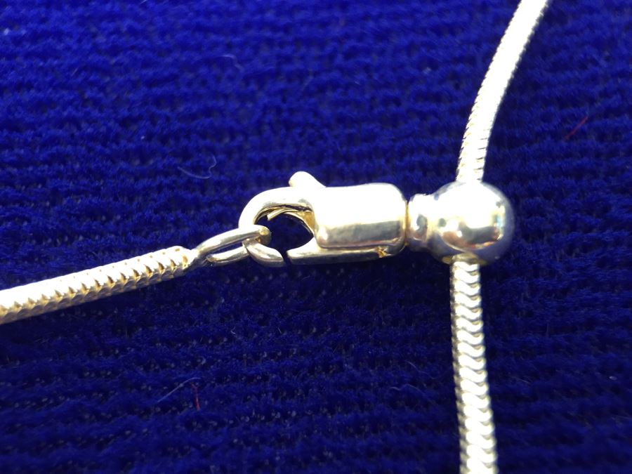 Larimar CZ Slider In Sterling Silver With Sterling Silver Necklace Signed 19g [Photo 20]