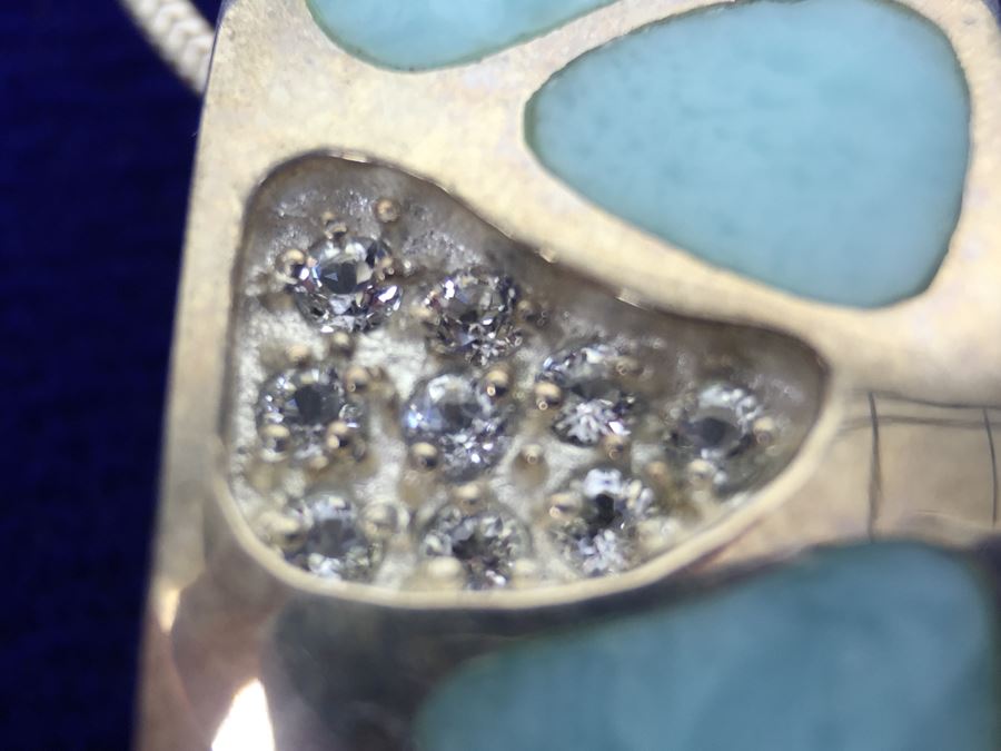 Larimar CZ Slider In Sterling Silver With Sterling Silver Necklace Signed 19g [Photo 2]