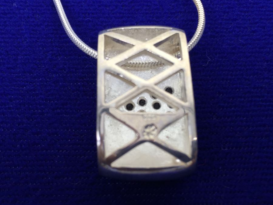 Larimar CZ Slider In Sterling Silver With Sterling Silver Necklace Signed 19g [Photo 17]