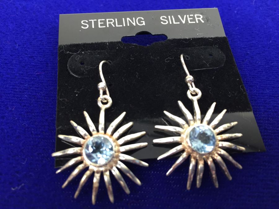 Blue Topaz Drop Earrings In Sterling Silver [Photo 1]