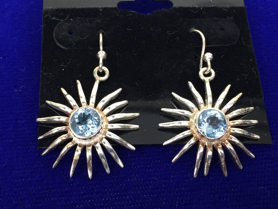 Blue Topaz Drop Earrings In Sterling Silver [Photo 7]