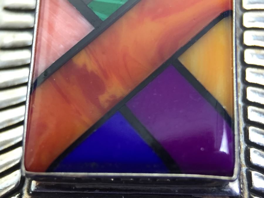 Sterling Silver Multi Stone Pendant Signed QT Sterling With Sterling Silver Italy Chain Necklace 7g [Photo 12]