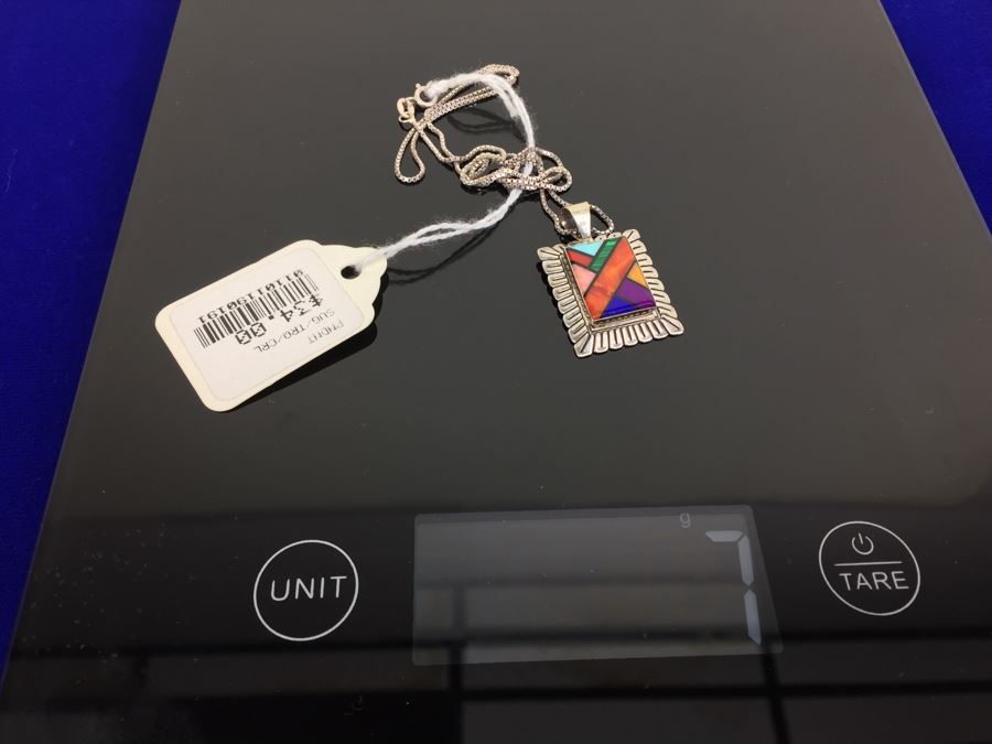 Sterling Silver Multi Stone Pendant Signed QT Sterling With Sterling Silver Italy Chain Necklace 7g [Photo 14]