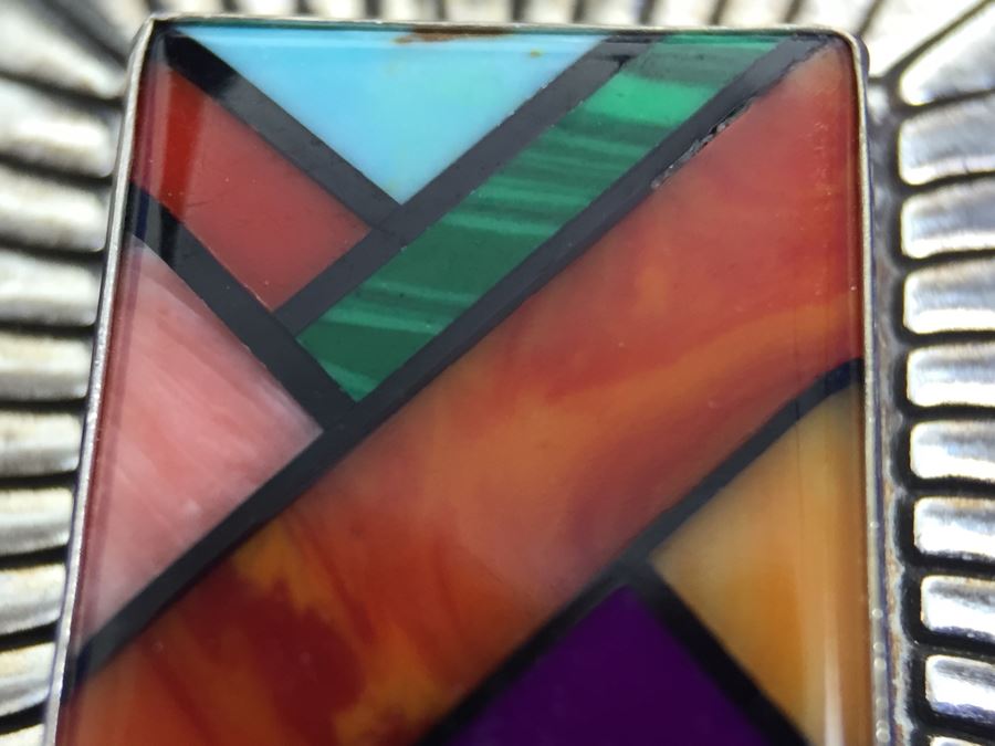 Sterling Silver Multi Stone Pendant Signed QT Sterling With Sterling Silver Italy Chain Necklace 7g [Photo 11]