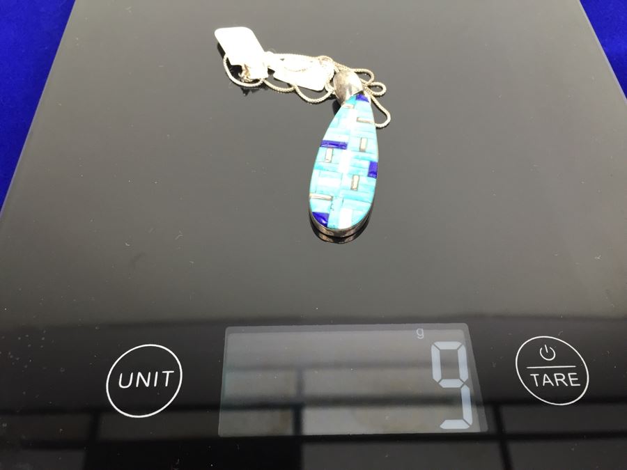 Sterling Silver Native American Pendant Signed WM With Sterling Silver Italy Necklace [Photo 17]