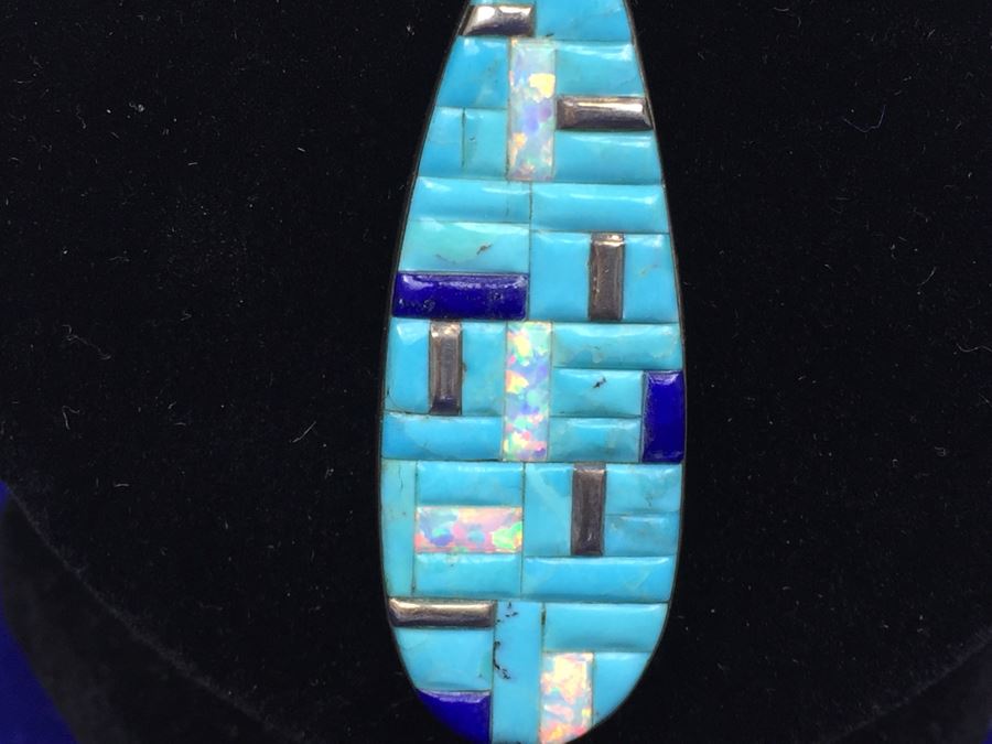 Sterling Silver Native American Pendant Signed WM With Sterling Silver Italy Necklace [Photo 2]