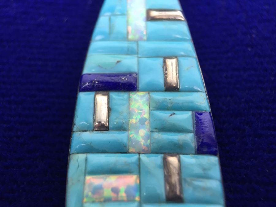 Sterling Silver Native American Pendant Signed WM With Sterling Silver Italy Necklace [Photo 12]