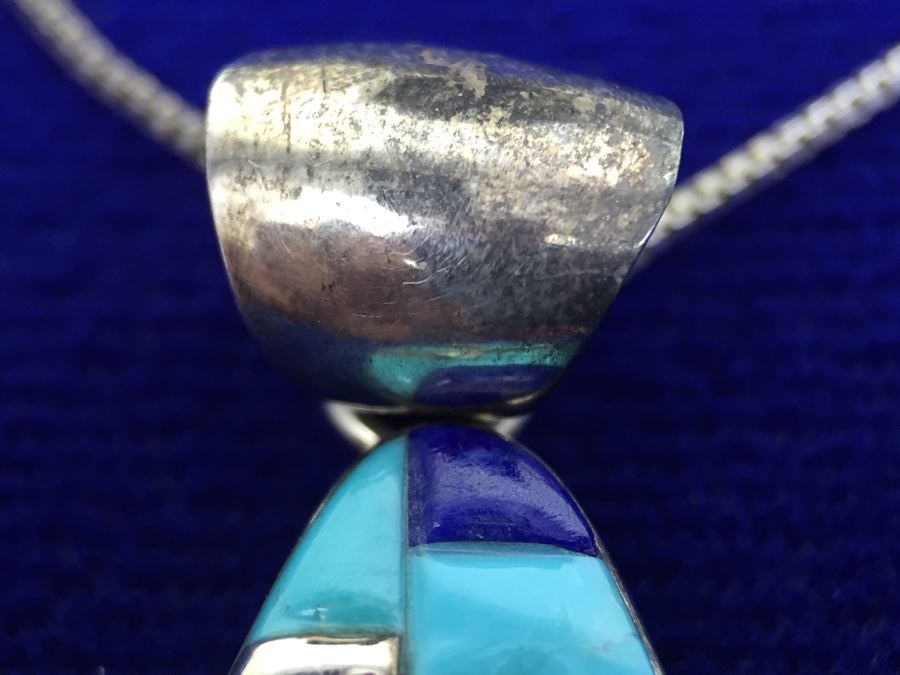 Sterling Silver Native American Pendant Signed WM With Sterling Silver Italy Necklace [Photo 11]