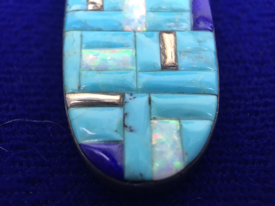 Sterling Silver Native American Pendant Signed WM With Sterling Silver Italy Necklace [Photo 8]