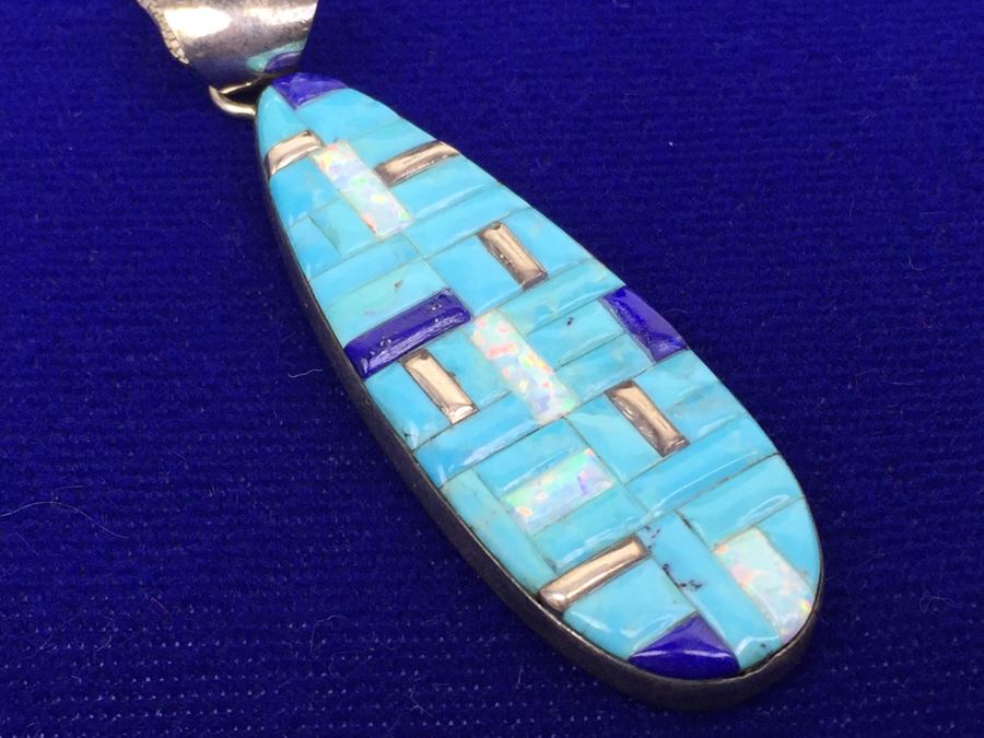 Sterling Silver Native American Pendant Signed WM With Sterling Silver Italy Necklace [Photo 7]