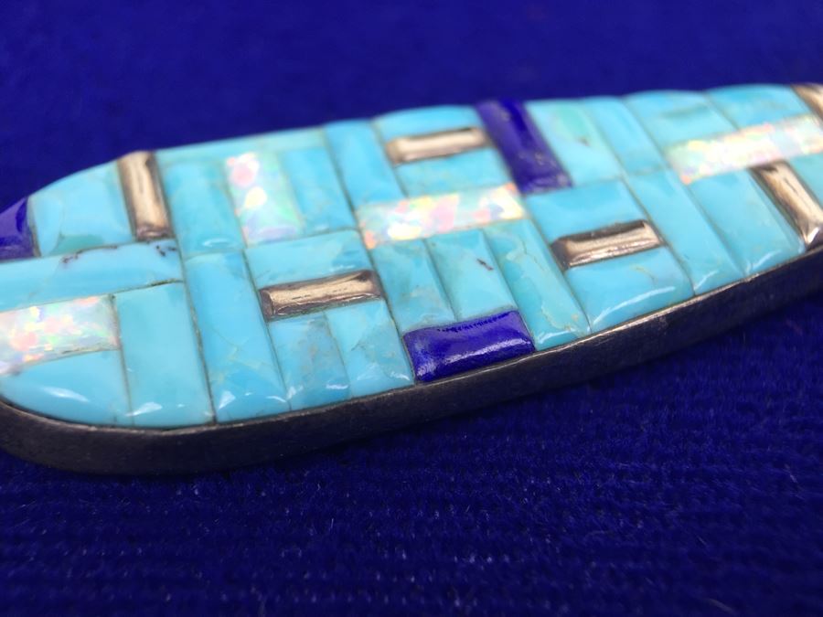 Sterling Silver Native American Pendant Signed WM With Sterling Silver Italy Necklace [Photo 13]