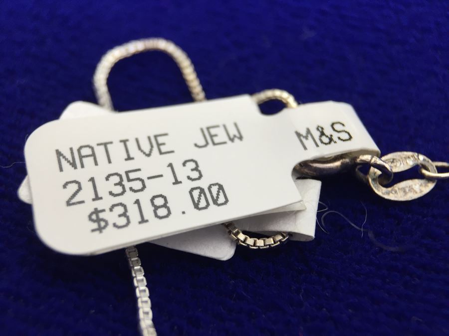 Sterling Silver Native American Pendant Signed WM With Sterling Silver Italy Necklace [Photo 3]
