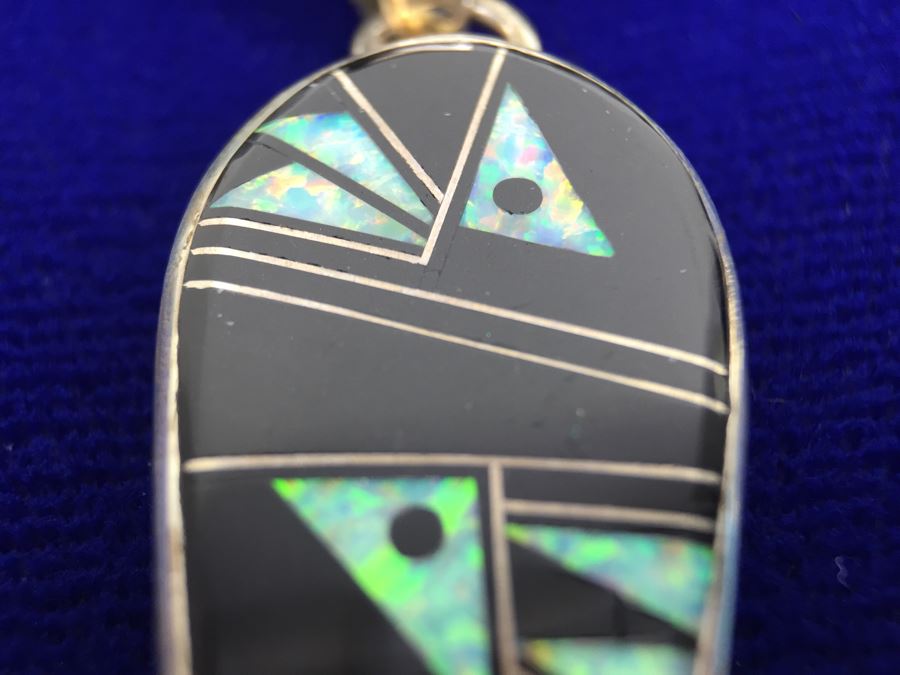 Sterling Silver Native American Pendant With Black Onyx Necklace 39g New With Tags [Photo 8]