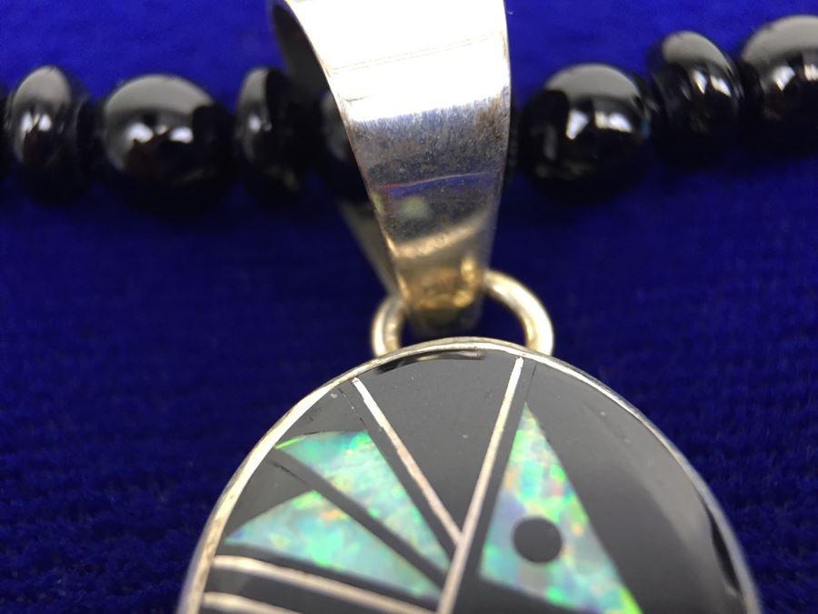 Sterling Silver Native American Pendant With Black Onyx Necklace 39g New With Tags [Photo 9]