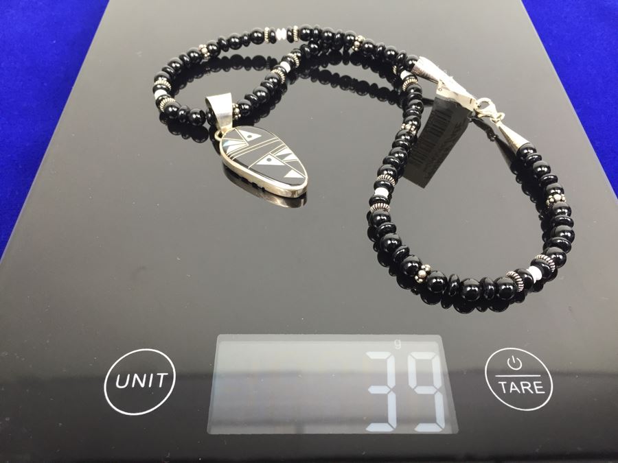 Sterling Silver Native American Pendant With Black Onyx Necklace 39g New With Tags [Photo 19]