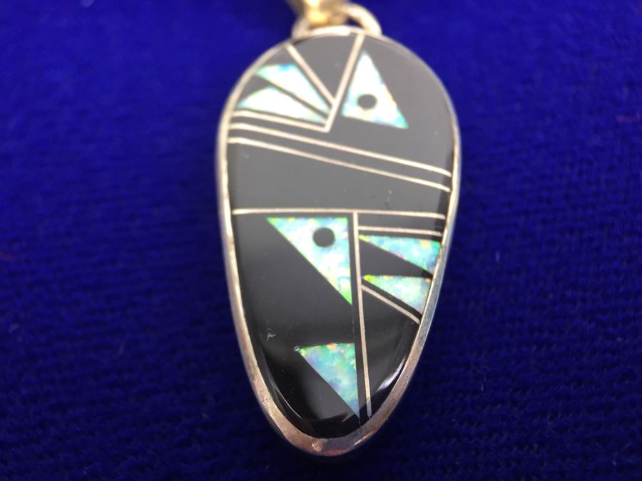 Sterling Silver Native American Pendant With Black Onyx Necklace 39g New With Tags [Photo 6]