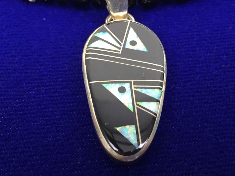 Sterling Silver Native American Pendant With Black Onyx Necklace 39g New With Tags [Photo 2]