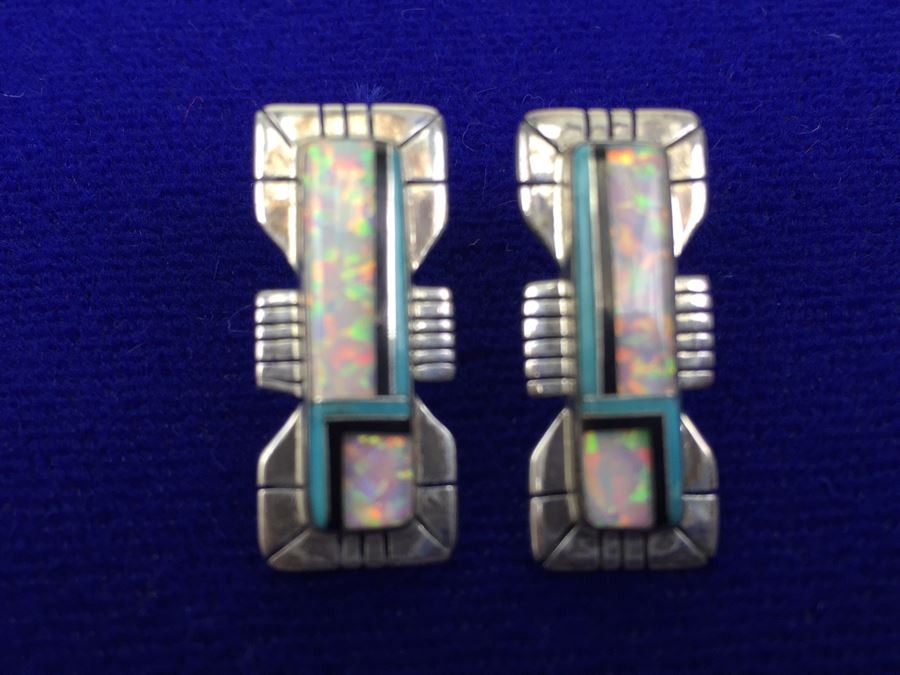 Sterling Silver Native American Earrings Signed R R NEW [Photo 6]