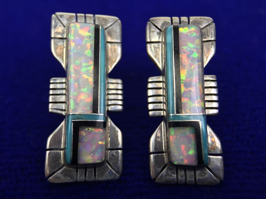 Sterling Silver Native American Earrings Signed R R NEW [Photo 7]