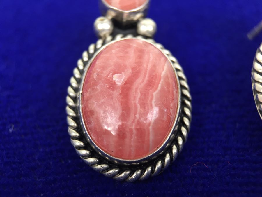 Sterling Silver Rhodochrosite Pierced Earrings 9g [Photo 2]