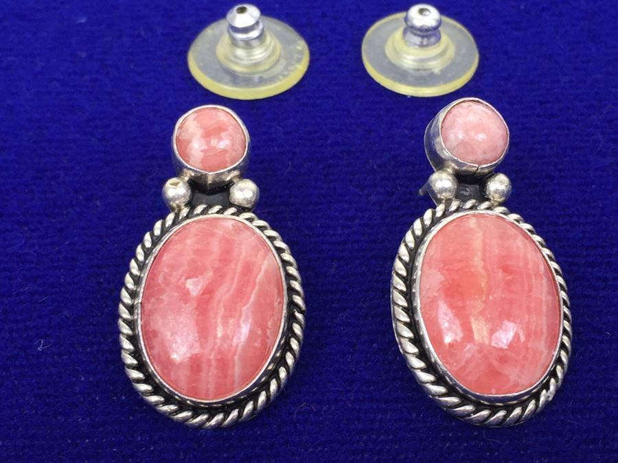 Sterling Silver Rhodochrosite Pierced Earrings 9g [Photo 4]