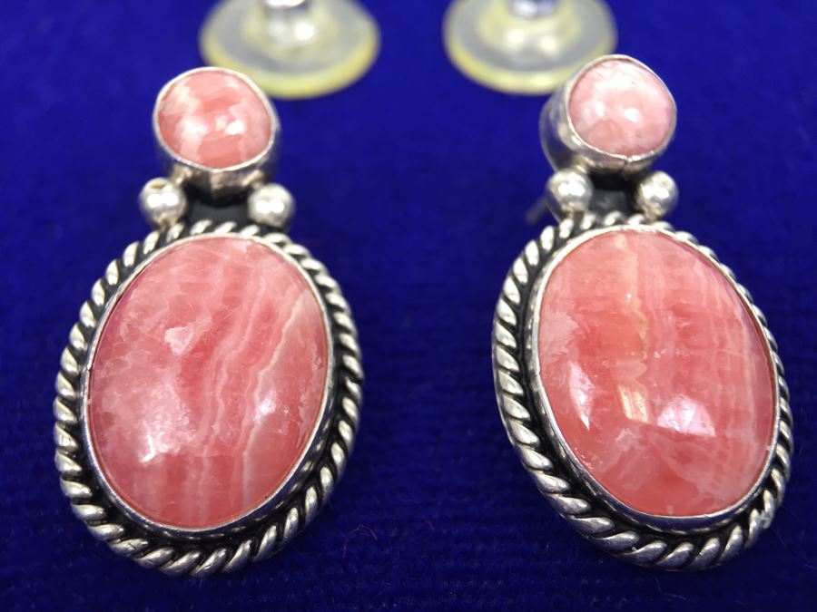 Sterling Silver Rhodochrosite Pierced Earrings 9g [Photo 1]