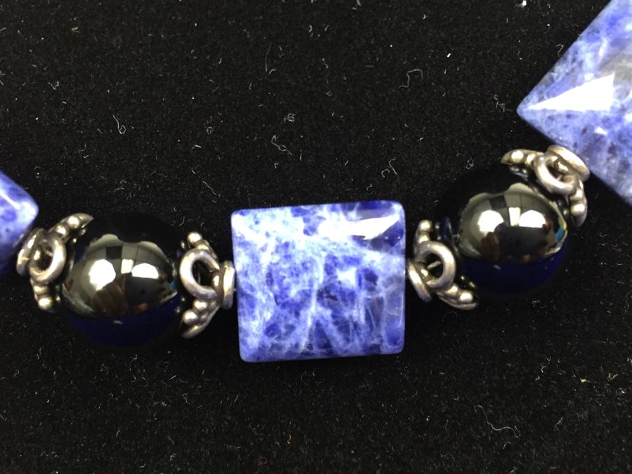 Sodalite Tablets And Balls Accented With Sterling Silver Necklace [Photo 4]