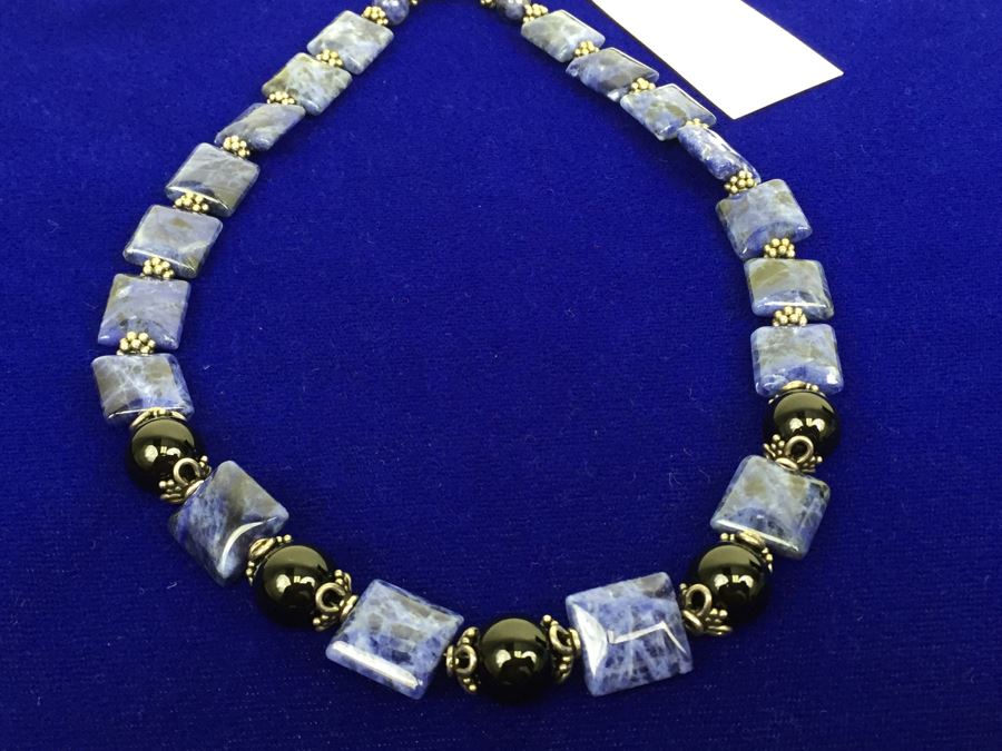 Sodalite Tablets And Balls Accented With Sterling Silver Necklace [Photo 2]