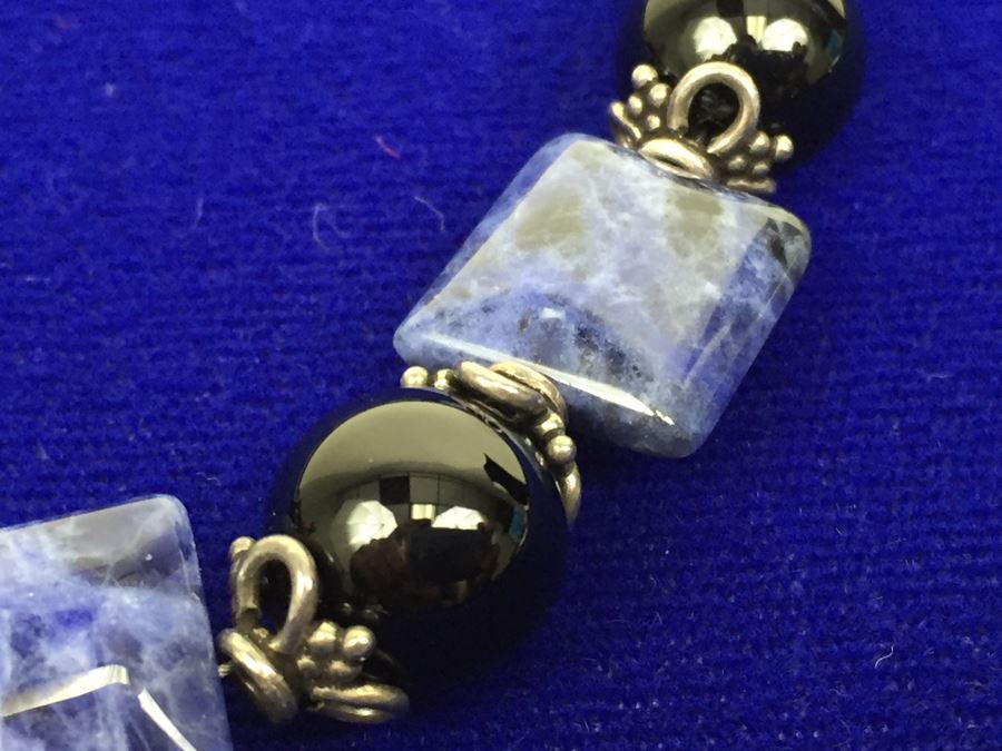 Sodalite Tablets And Balls Accented With Sterling Silver Necklace [Photo 6]