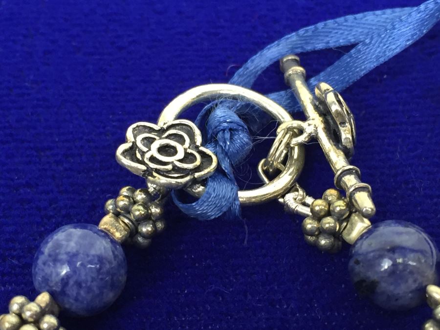 Sodalite Tablets And Balls Accented With Sterling Silver Necklace [Photo 3]