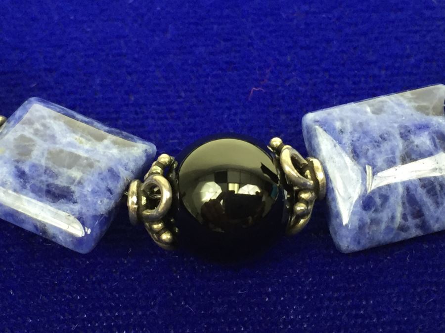 Sodalite Tablets And Balls Accented With Sterling Silver Necklace [Photo 5]